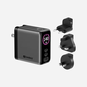 Chargeur Sandberg 441-72 Travel Charger PD140W 2x USB-C 1x USB-A avec écran digital et adaptateurs secteur multirégions - Miniature 1