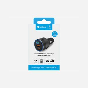 Chargeur voiture Sandberg 3in1 130W USB-C PD 100W avec double port USB-C et USB-A pour smartphone tablette ordinateur - Miniature 5