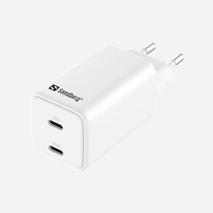 Chargeur Sandberg AC Dual USB-C PD 65W 2 ports charge rapide pour ordinateurs portables et smartphones EU