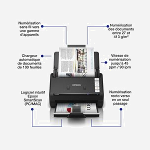 Scanner Epson WorkForce ES-550W ADF 600x600 DPI CIS ReadyScan LED 100 feuilles A4 WiFi noir - Miniature 2