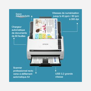Scanner Epson WorkForce DS-530III A4 600x600 DPI alimentation feuille à feuille 60 feuilles CIS ReadyScan LED blanc - Miniature 2