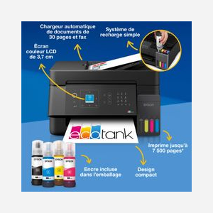 Imprimante multifonction Epson EcoTank ET-4900 jet d'encre couleur A4 5760x1200 DPI WiFi avec fax noir - Miniature 2