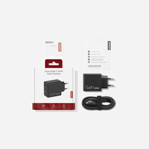 Chargeur Lenovo Dual USB-C 65W GaN universel 100-240V 2 ports USB-C câble 1,5m noir pour intérieur - Miniature 2