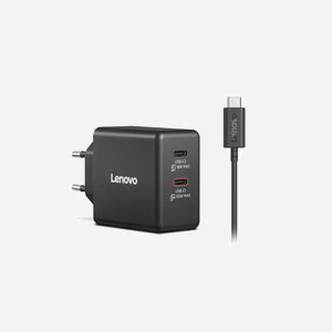 Chargeur Lenovo Dual USB-C 65W GaN universel 100-240V 2 ports USB-C câble 1,5m noir pour intérieur - Miniature 3