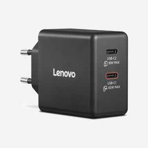 Chargeur Lenovo Dual USB-C 65W GaN universel 100-240V 2 ports USB-C câble 1,5m noir pour intérieur - Miniature 4