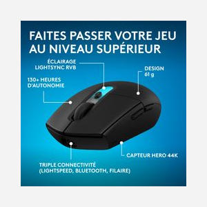Souris gaming Logitech G G305 X SUPERLIGHT sans fil RF Bluetooth optique 44000 DPI 6 boutons programmables noir - Miniature 4