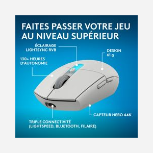 Souris gaming Logitech G G305 X SUPERLIGHT sans fil RF Bluetooth optique 44000 DPI 6 boutons programmables blanche - Miniature 2