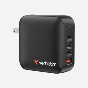 Chargeur Verbatim Mini GaN 165W 3 ports USB-C charge rapide 100-240V universel noir pour intérieur