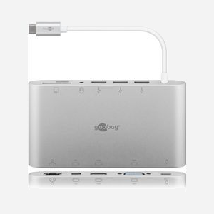 Station d'accueil Goobay 62113 USB-C 3.2 Gen 1 avec HDMI VGA DisplayPort 3x USB-A Ethernet lecteur SD/microSD argent