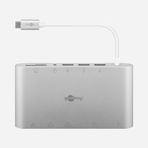 Station d'accueil Goobay 62113 USB-C 3.2 Gen 1 avec HDMI VGA DisplayPort 3x USB-A Ethernet lecteur SD/microSD argent - Miniature 3