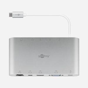 Station d'accueil Goobay 62113 USB-C 3.2 Gen 1 avec HDMI VGA DisplayPort 3x USB-A Ethernet lecteur SD/microSD argent - Miniature 4