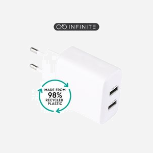 Chargeur secteur eSTUFF ES637005 USB 20W pour smartphone et tablette blanc avec coque 98% polycarbonate recyclé