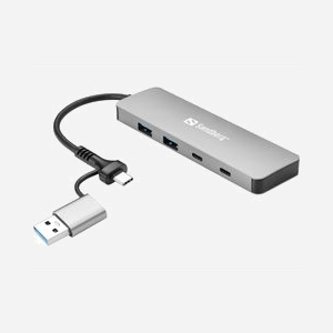Hub Sandberg USB-C/A vers 2xUSB-A + 2xUSB-C USB 3.2 Gen 1 5000 Mbit/s boîtier aluminium réf. 136-64