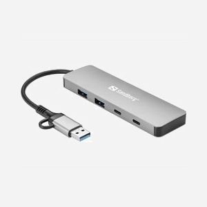 Hub Sandberg USB-C/A vers 2xUSB-A + 2xUSB-C USB 3.2 Gen 1 5000 Mbit/s boîtier aluminium réf. 136-64 - Miniature 2