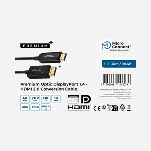 Câble optique actif Microconnect DisplayPort 1.4 vers HDMI 2.0 30m fibre optique et cuivre noir DP-HDMI-3000V1.4OP - Miniature 3