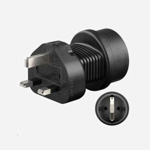 Adaptateur secteur Microconnect PETRAVEL1 CEE 7/4 Schuko vers prise britannique Type F noir sans conversion tension