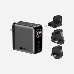Chargeur Sandberg 441-71 Travel Charger PD100W 2x USB-C 1x USB-A avec écran digital et adaptateurs EU/UK/AUS