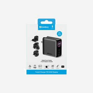 Chargeur Sandberg 441-71 Travel Charger PD100W 2x USB-C 1x USB-A avec écran digital et adaptateurs EU/UK/AUS - Miniature 5
