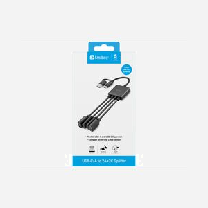 Hub USB Sandberg 136-81 USB 3.2 Gen 1 Type-A et Type-C 4 ports 5000 Mbit/s avec câble intégré noir - Miniature 3
