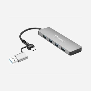 Hub USB Sandberg USB-C/A vers 4x USB 3.0 Type-A 5000 Mbit/s USB 3.2 Gen 1 boîtier aluminium compact