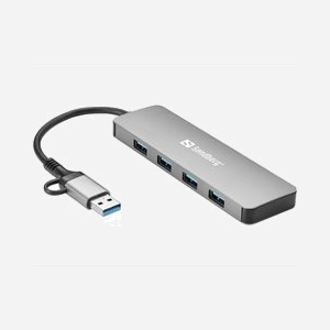 Hub USB Sandberg USB-C/A vers 4x USB 3.0 Type-A 5000 Mbit/s USB 3.2 Gen 1 boîtier aluminium compact - Miniature 2