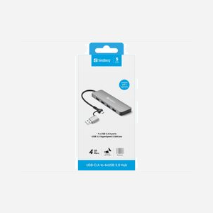 Hub USB Sandberg USB-C/A vers 4x USB 3.0 Type-A 5000 Mbit/s USB 3.2 Gen 1 boîtier aluminium compact - Miniature 3