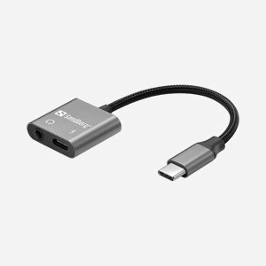 Adaptateur audio Sandberg 136-67 USB-C vers Jack 3.5mm avec Power Delivery 65W gris pour casque
