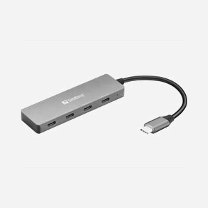 Hub USB-C Sandberg 136-41 vers 4x USB-C 10 Gbit/s USB 3.2 Gen 1 Type-C gris avec alimentation bus