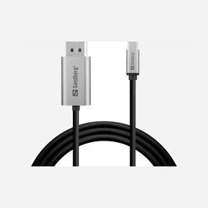 Câble Sandberg 136-51 USB Type-C vers DisplayPort 2m avec connecteurs aluminium pour écran noir et gris