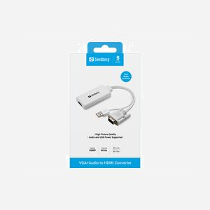 Convertisseur Sandberg VGA+Audio vers HDMI 508-78 pour transmission vidéo et audio du PC vers TV - Miniature 2